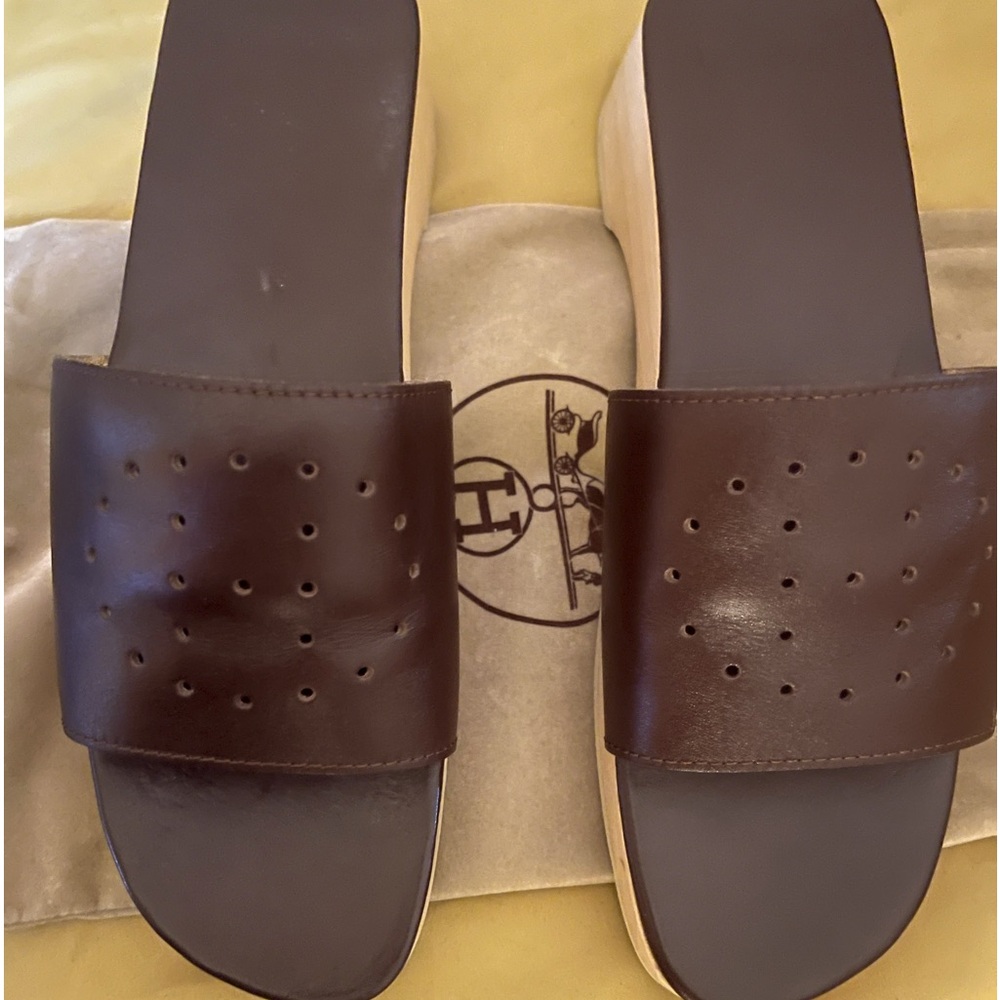 Hermes Leather Cork Heel Sandal/Slide great condition worn twice with dust bag